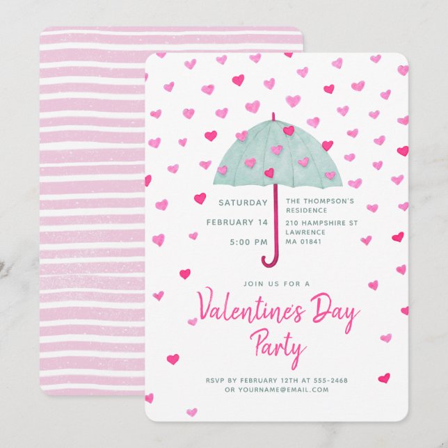Pastel Umbrella Hearts Pluie Invitation (Devant / Derrière)