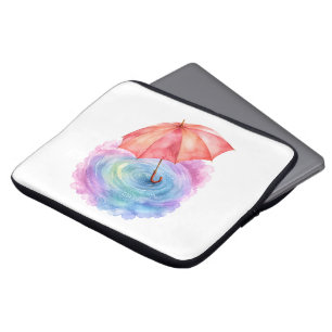 Pastel Umbrella Rain Ripples Watercolor Art Laptop Sleeve