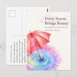 Pastel Umbrella Rain Ripples Watercolor Art Postcard