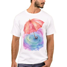 Pastel Umbrella Rain Ripples Watercolor Art