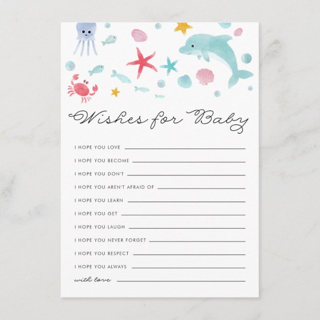 Pastel Under the Sea Baby Shower Wishes for Baby Enclosure Card (Front)