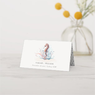 Pastel Underwater Seahorse Seaweed Coral Wedding Place Card