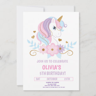 Pastel Unicorn Any Age Birthday Invitation