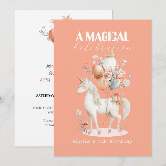Pastel Unicorn Birthday Invitation (Front/Back)
