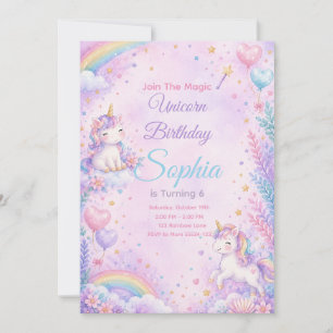 Pastel Unicorn Birthday Invitation Editable