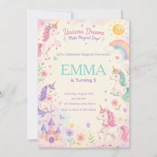 Pastel Unicorn Birthday Invitation Template