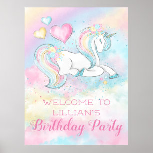 Pastel Unicorn Birthday Party Sign Banner