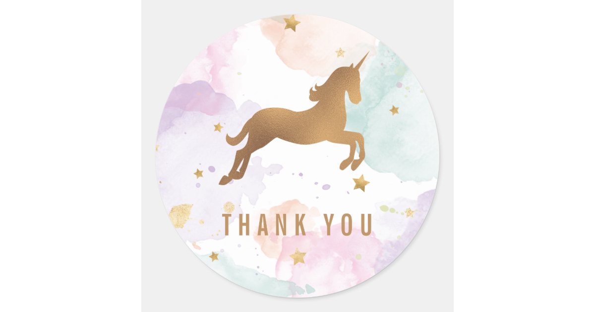 pastel unicorn birthday party thank you classic round sticker zazzleca