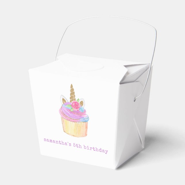 Pastel Unicorn Cupcake Pink Purple Birthday Favor Box (Front Side)