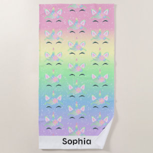 Pastel 🦄 Unicorn Face Pattern  Beach Towel
