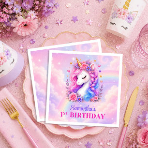 Pastel Unicorn Girl Birthday Napkins Gift Idea