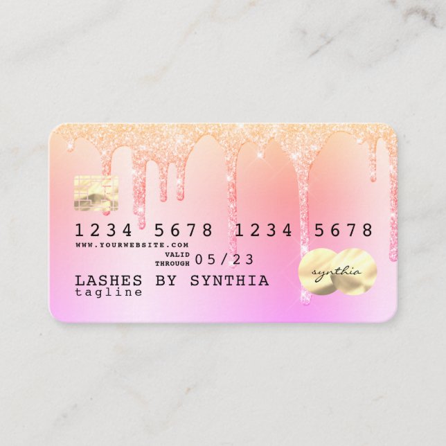 Pastel unicorn glitter drips Credit Card hologram (Front)