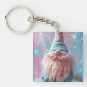 Pastel Unicorn Gnome / Gonk with Fluffy Pink Beard Keychain