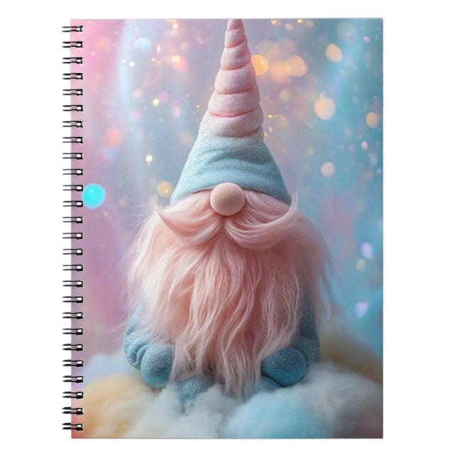 Pastel Unicorn Gnome / Gonk with Fluffy Pink Beard Notebook (Front)