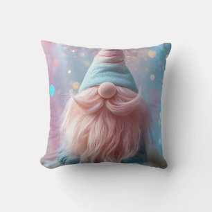 Pastel Unicorn Gnome / Gonk with Fluffy Pink Beard Throw Pillow