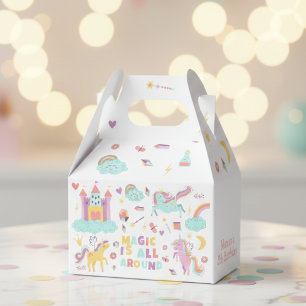 Pastel unicorn magic is all around birthday favor box