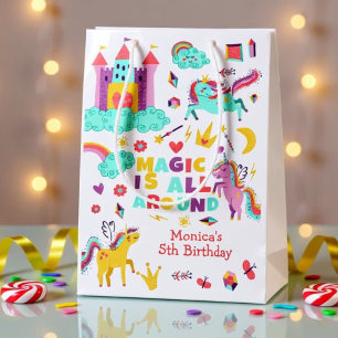 Pastel unicorn magic is all around birthday medium gift bag