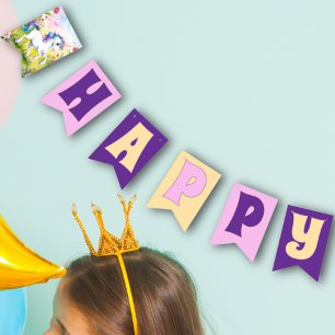 Pastel Unicorn Magical Custom Birthday Photo Bunting Flags
