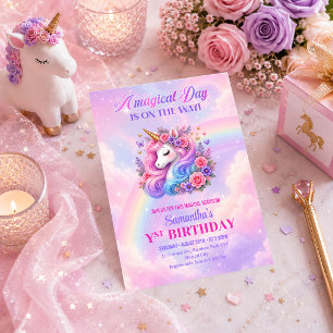 Pastel Unicorn Magical Girl Birthday Party Invite
