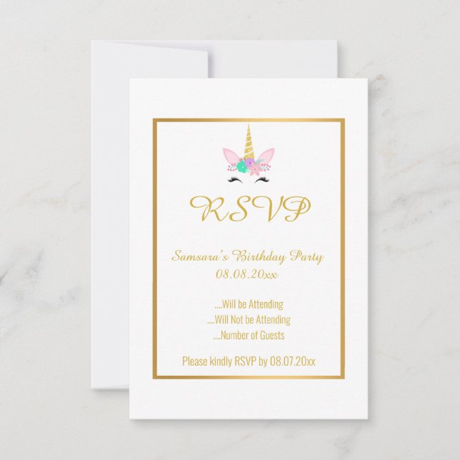 PASTEL UNICORN RAINBOW  2 ALL Occasion RSVP  Invitation (Front)