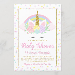 Pastel Unicorn Rainbow Baby Girl Shower Invitation