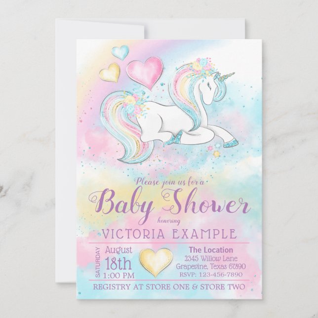 Pastel Unicorn Rainbow Baby Shower Invitation (Front)