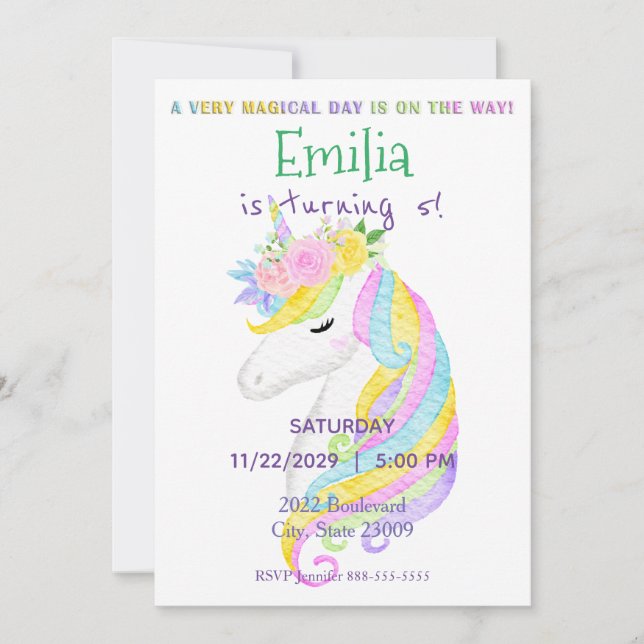 Pastel Unicorn Rainbow Invitation d'anniversaire (Devant)
