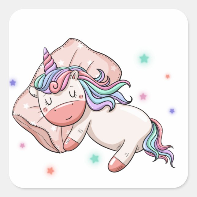 Pastel Unicorn sleeping   Square Sticker (Front)