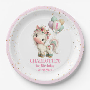 Pastel Unicorn with Balloons Birthday Paper Plates
