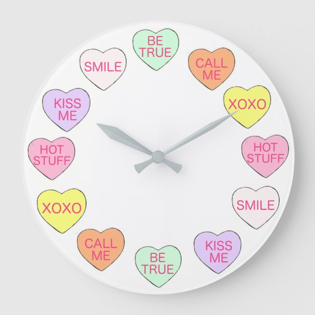 Pastel Valentine's Day Candy Conversation Hearts Large Clock (Front)