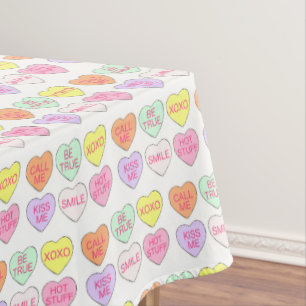 Pastel Valentine's Day Candy Hearts Love Print Tablecloth