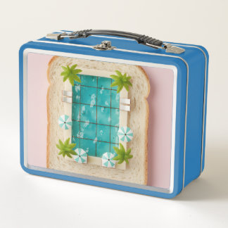 Pastel Vaporwave Pool Toast Metal Lunch Box
