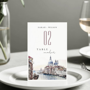Pastel Venice Italy Canals Watercolor Wedding Table Number