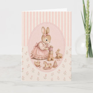 Pastel Vintage Bunny Girl Greeting Card