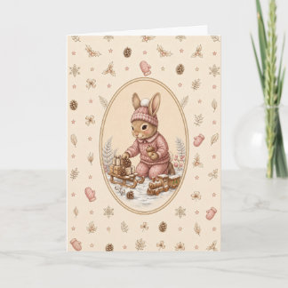 Pastel Vintage Bunny Girl Personalized Card