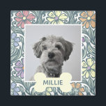 Pastel Vintage Floral Custom Dog Photo Magnet<br><div class="desc">Decorative pastel vintage floral pattern surrounds your dog's photo with their name underneath on the bone shape.</div>