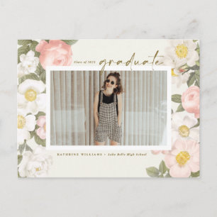 Pastel Vintage Flowers Beige Photo Graduation Postcard
