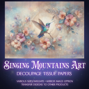 Pastel Vintage Flowers & Hummingbird Decoupage Tissue Paper