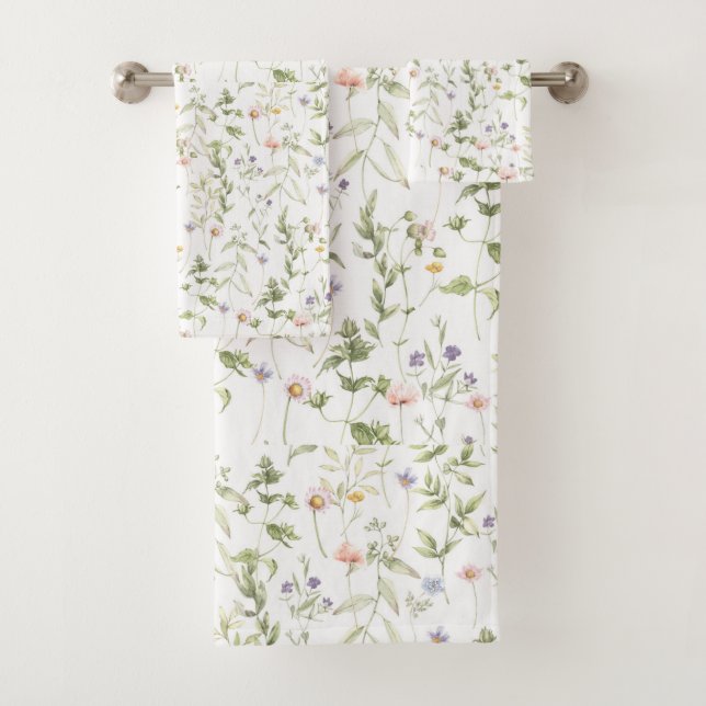 Pastel Vintage Flowers Shower Curtain Bath Towel Set (Insitu)