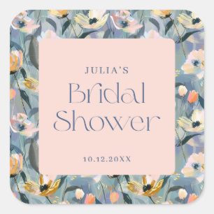 Pastel Vintage Retro Bridal Shower Square Sticker