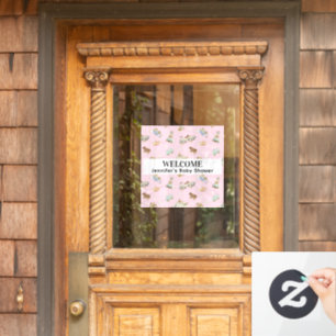 Pastel Vintage Wood Toys Pattern Pink Baby Shower Window Cling