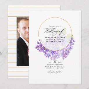 Pastel Violet and Gold Geometric Herbarium Wedding Invitation