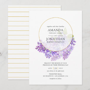 Pastel Violet and Gold Geometric Herbarium Wedding Invitation