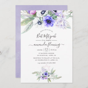 Pastel Violet Floral Bat Mitzvah Invitation