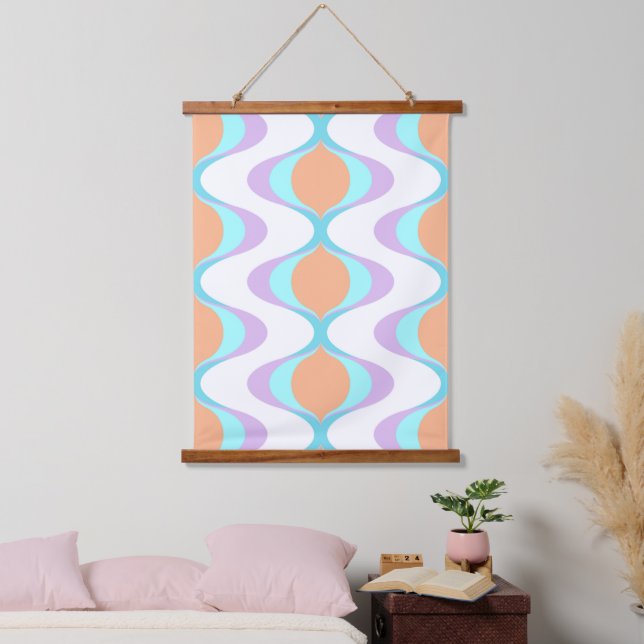 Pastel Violet Orange Aqua Blue Ogee White Waves Hanging Tapestry (Bedroom)