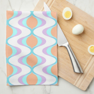 Pastel Violet Orange Aqua Blue Ogee White Waves Kitchen Towel