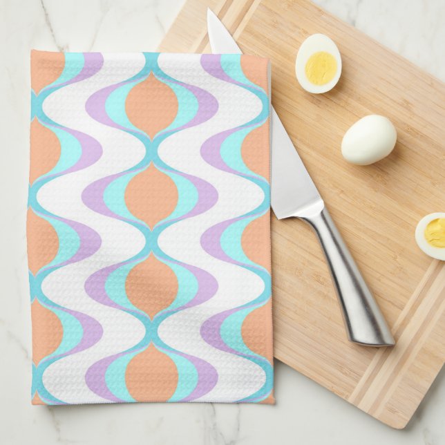 Pastel Violet Orange Aqua Blue Ogee White Waves Kitchen Towel (Quarter Fold)