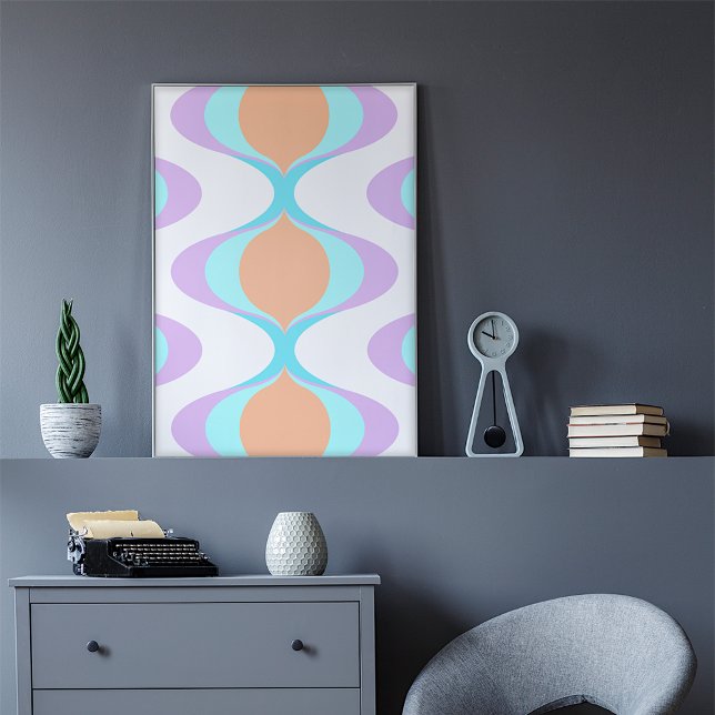 Pastel Violet Orange Aqua Blue Ogee White Waves Poster (Creator Uploaded)
