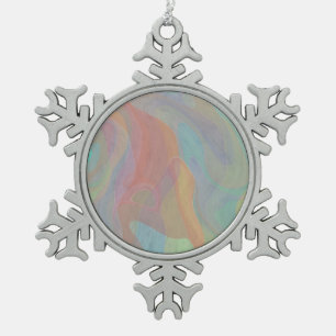 Pastel Watercolor Abstract Art Snowflake Pewter Christmas Ornament