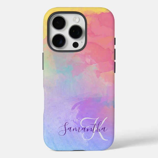 Pastel Watercolor Abstract & Monogram Case-Mate iPhone Case (Back)